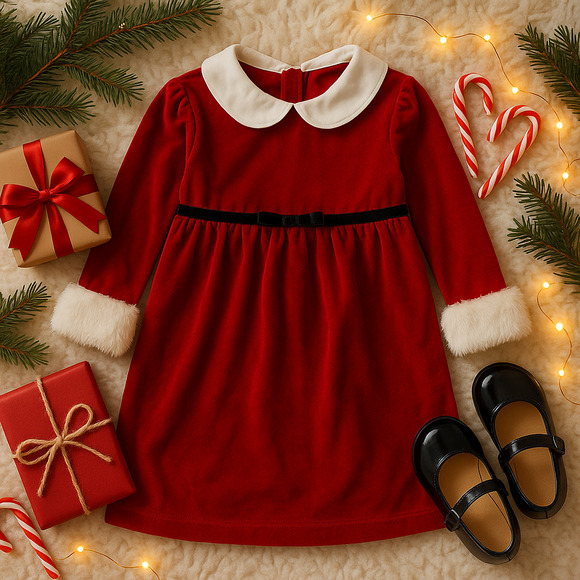 Vintage Y2K Circo Red Velvet Christmas Holiday Dress | Faux Fur Cuffs | Size 24M - Picture 1 of 10